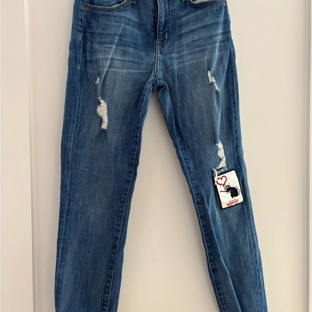 Current/Elliott Blue Distressed Skinny Jeans